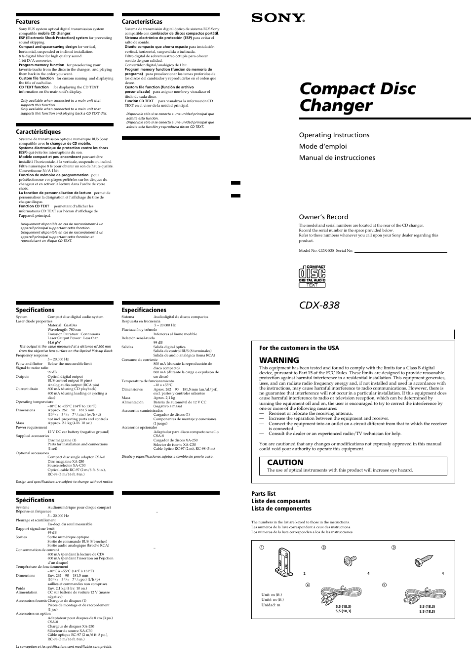 Sony CDX-838 User Manual | 4 pages