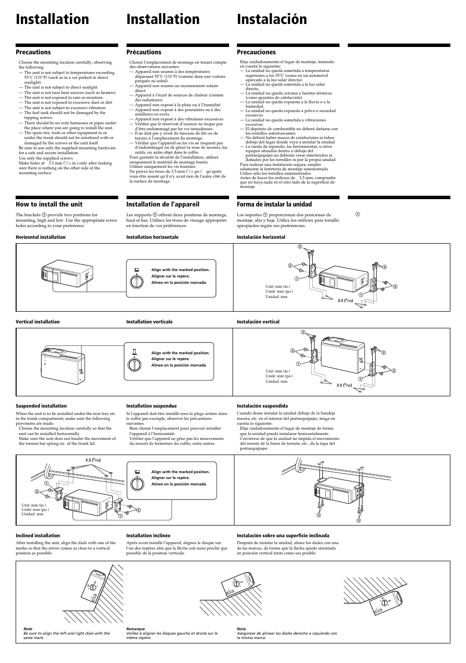 Installation, Installation ¶wà instalación | Sony CDX-838 User Manual | Page 3 / 4