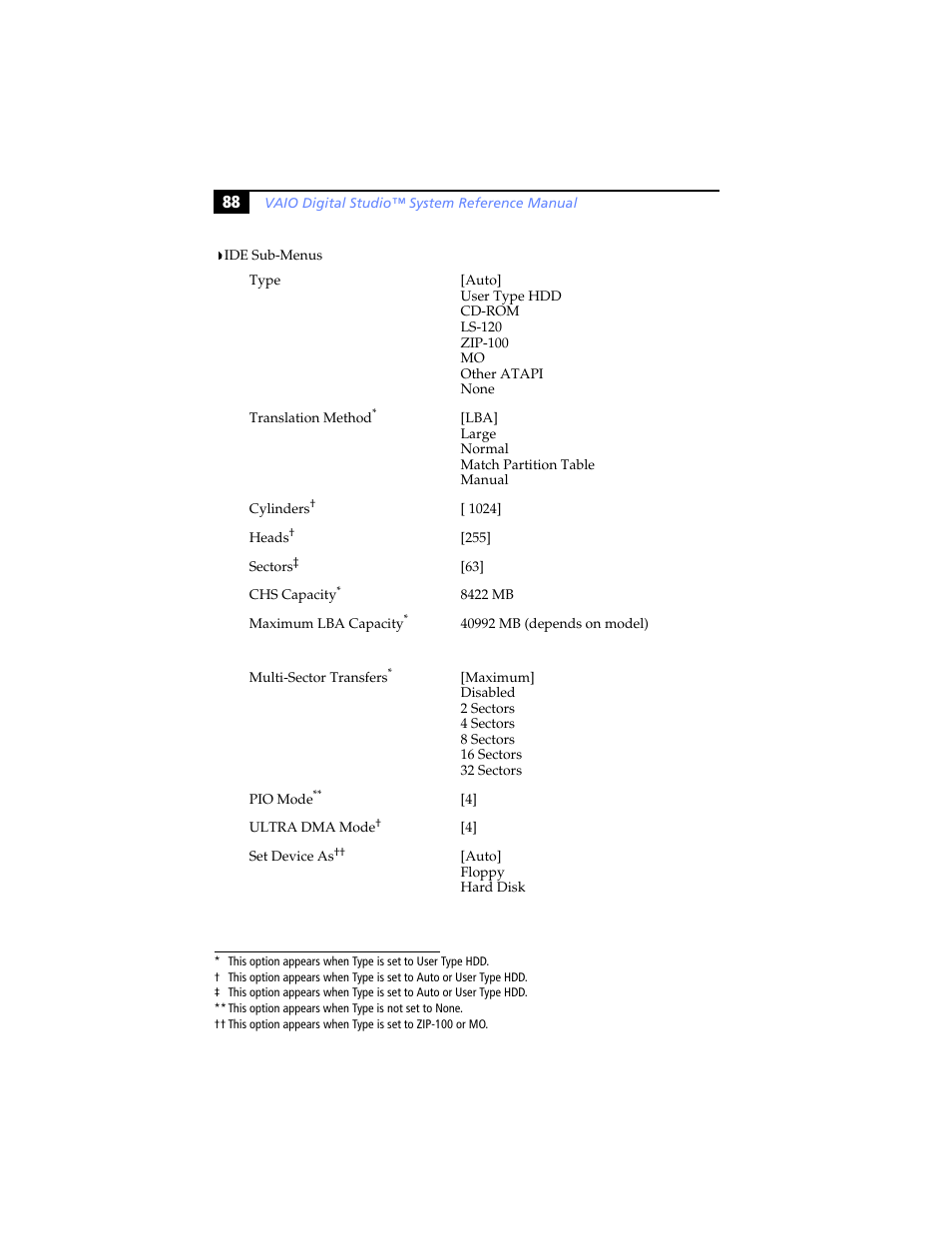 Ide sub-menus | Sony PCV-RX480DS User Manual | Page 102 / 134