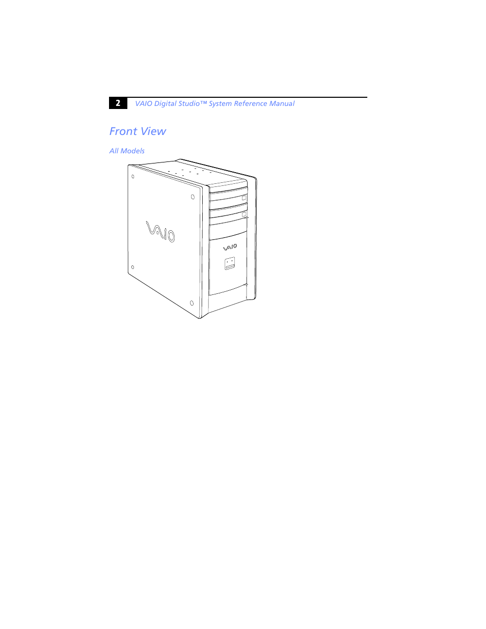 Front view, All models | Sony PCV-RX480DS User Manual | Page 16 / 134