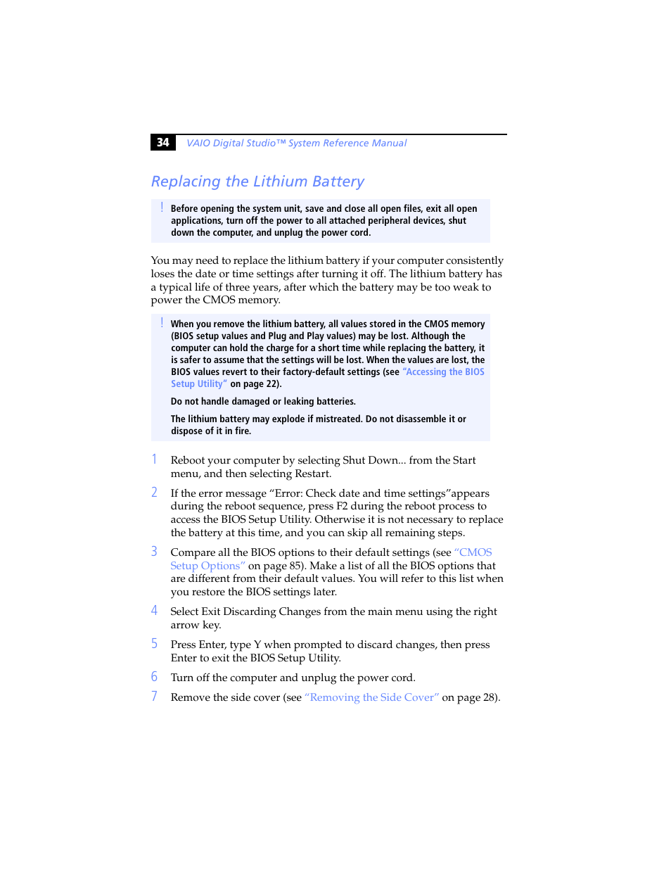 Replacing the lithium battery | Sony PCV-RX480DS User Manual | Page 48 / 134