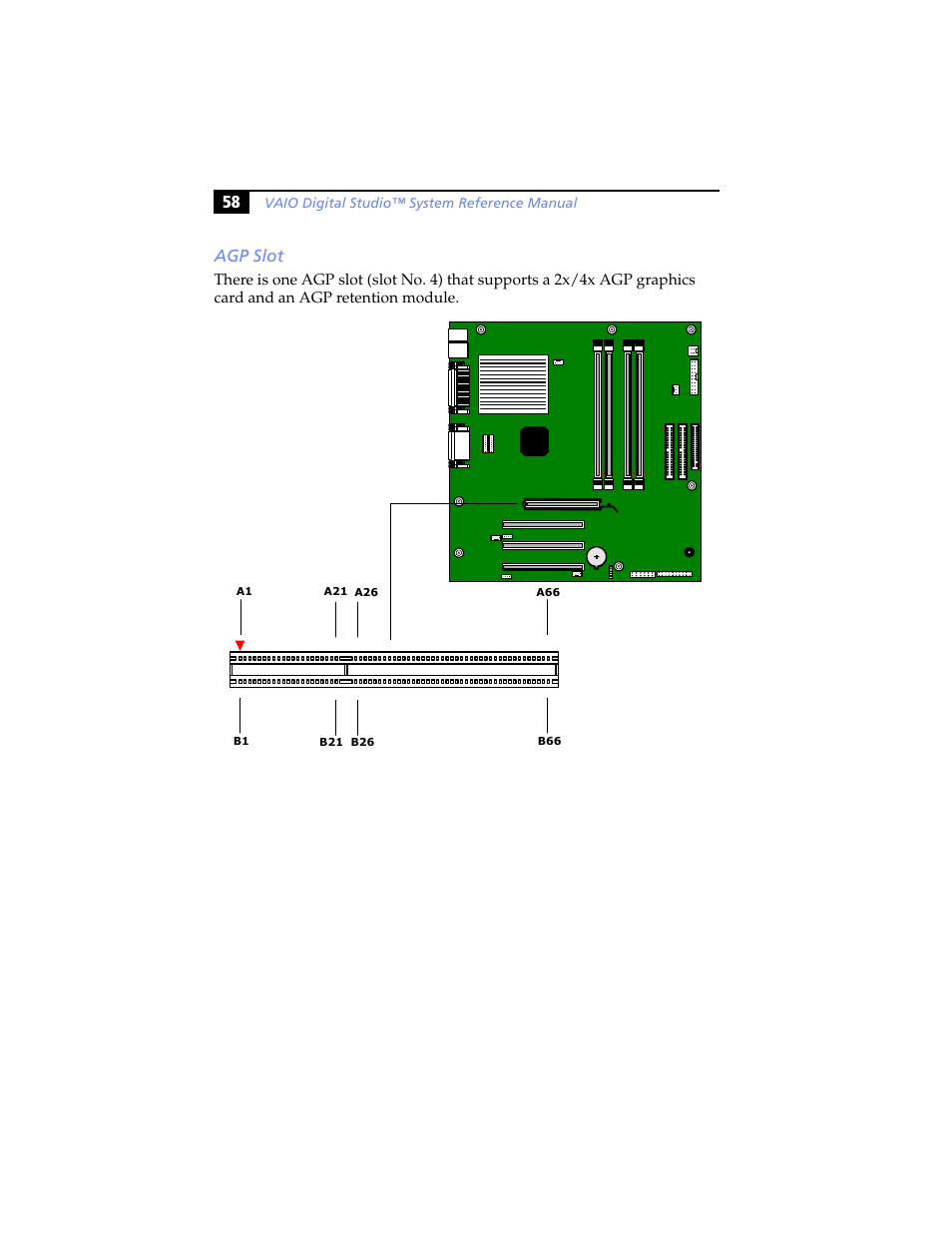 Agp slot, 58 agp slot | Sony PCV-RX480DS User Manual | Page 72 / 134