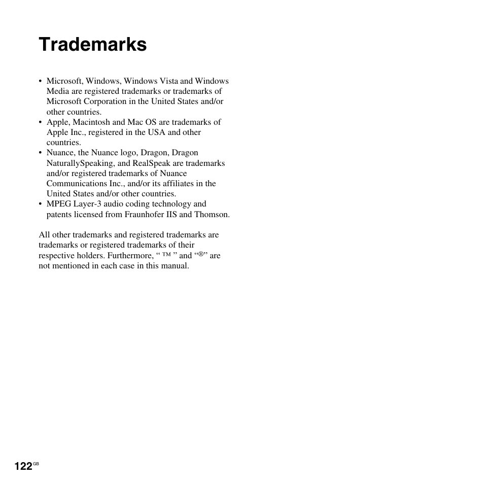 Trademarks | Sony ICD-UX300F User Manual | Page 122 / 124