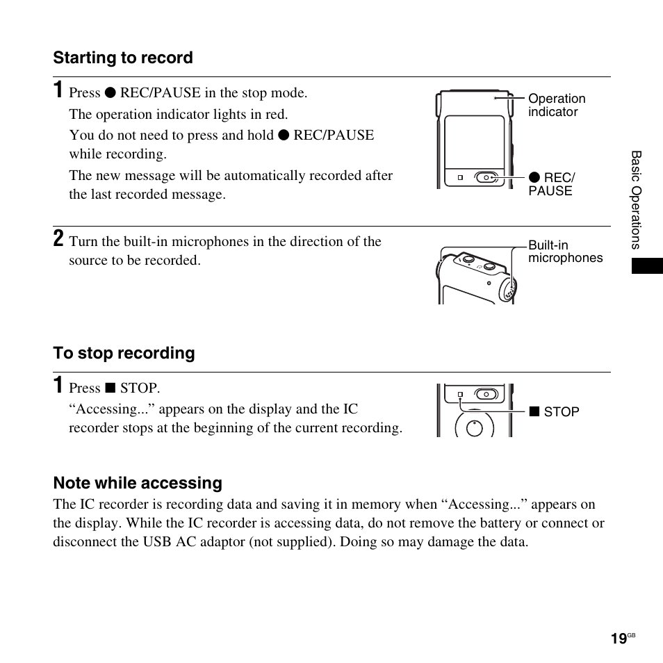 Sony ICD-UX300F User Manual | Page 19 / 124