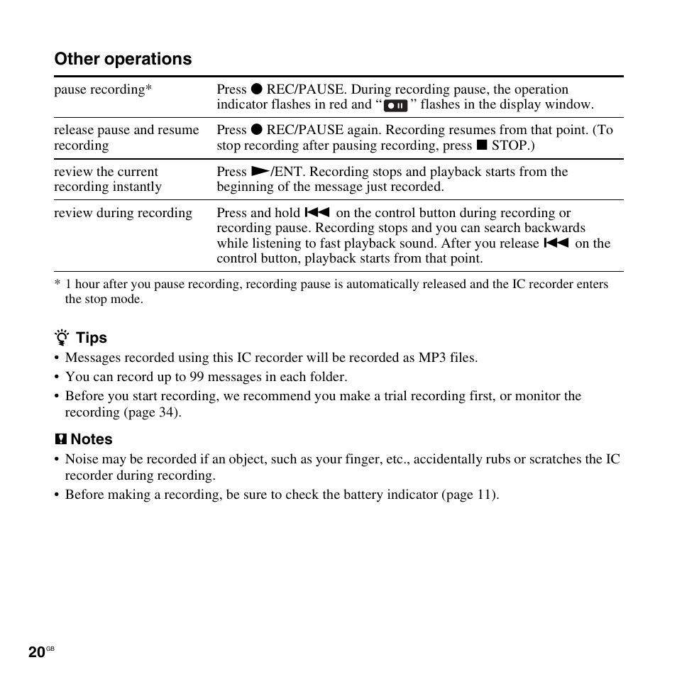 Other operations | Sony ICD-UX300F User Manual | Page 20 / 124