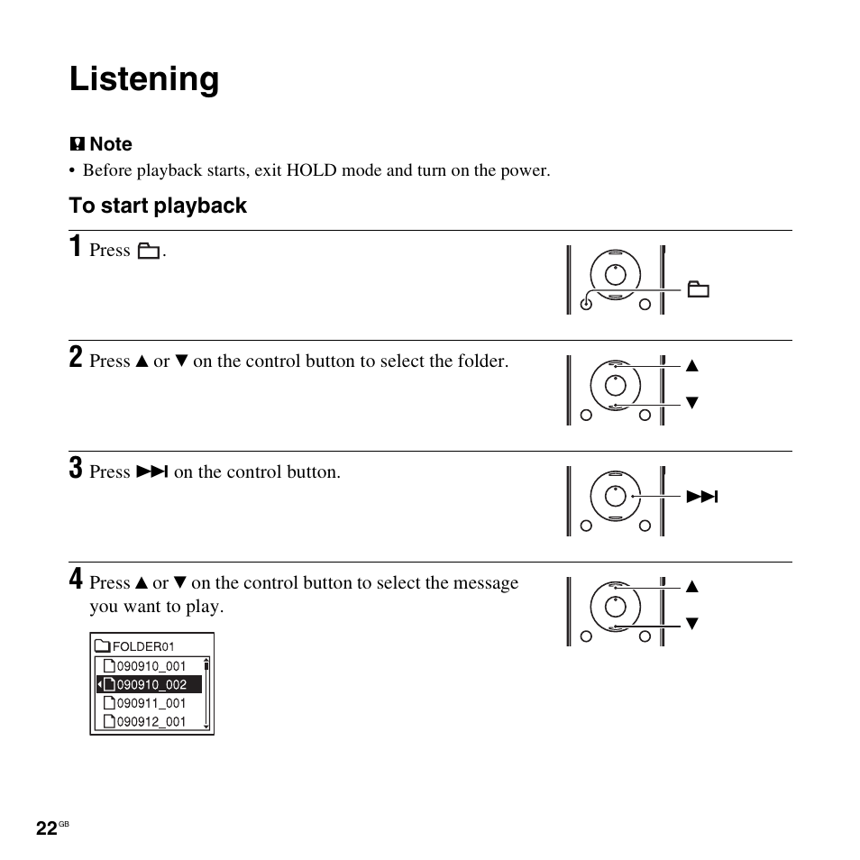 Listening | Sony ICD-UX300F User Manual | Page 22 / 124