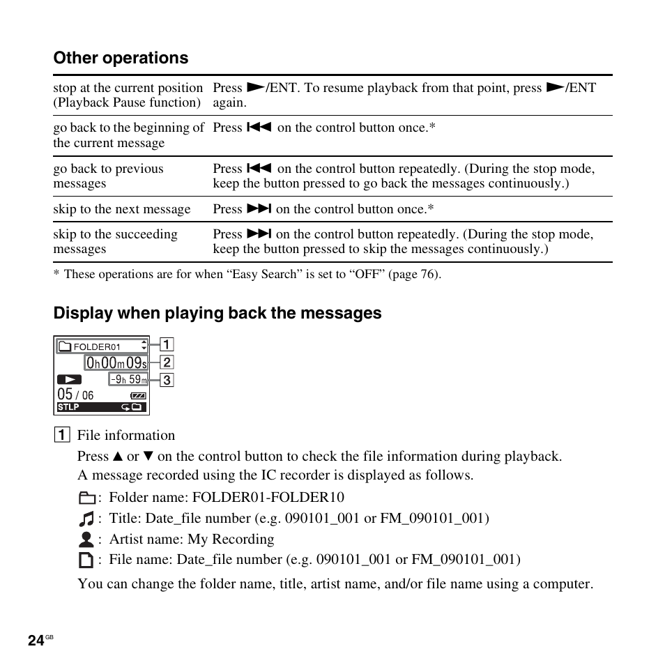 Sony ICD-UX300F User Manual | Page 24 / 124