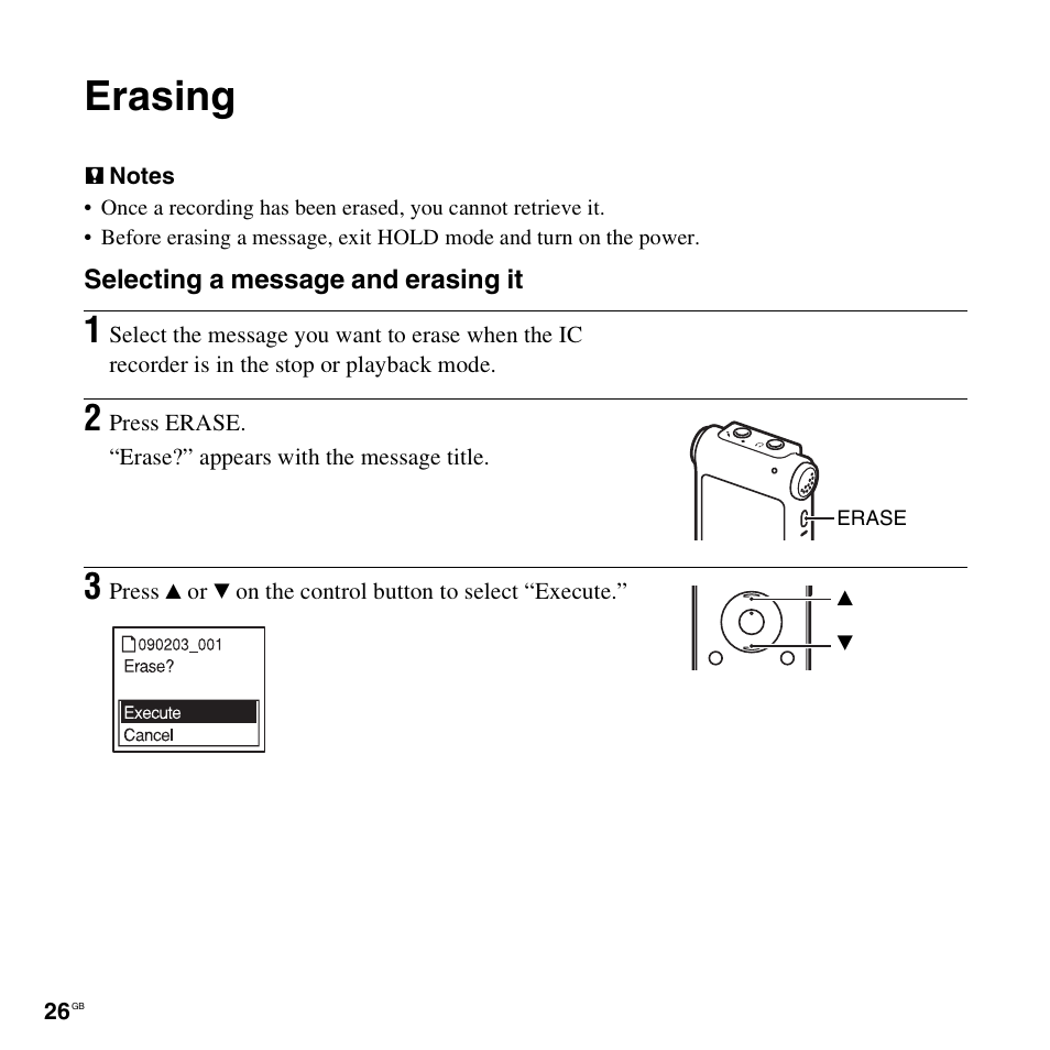 Erasing | Sony ICD-UX300F User Manual | Page 26 / 124