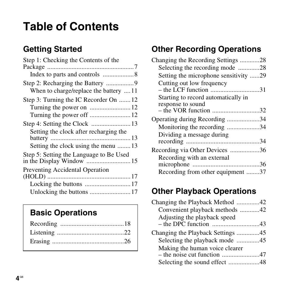 Sony ICD-UX300F User Manual | Page 4 / 124