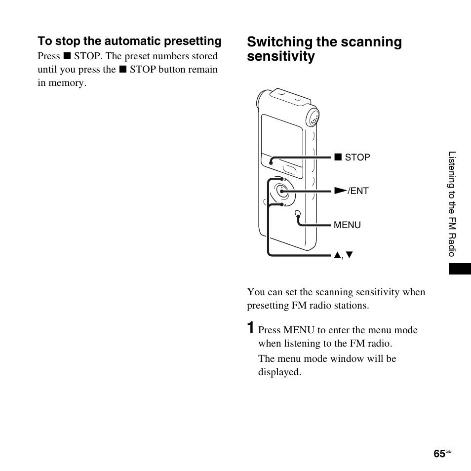 Switching the scanning sensitivity | Sony ICD-UX300F User Manual | Page 65 / 124