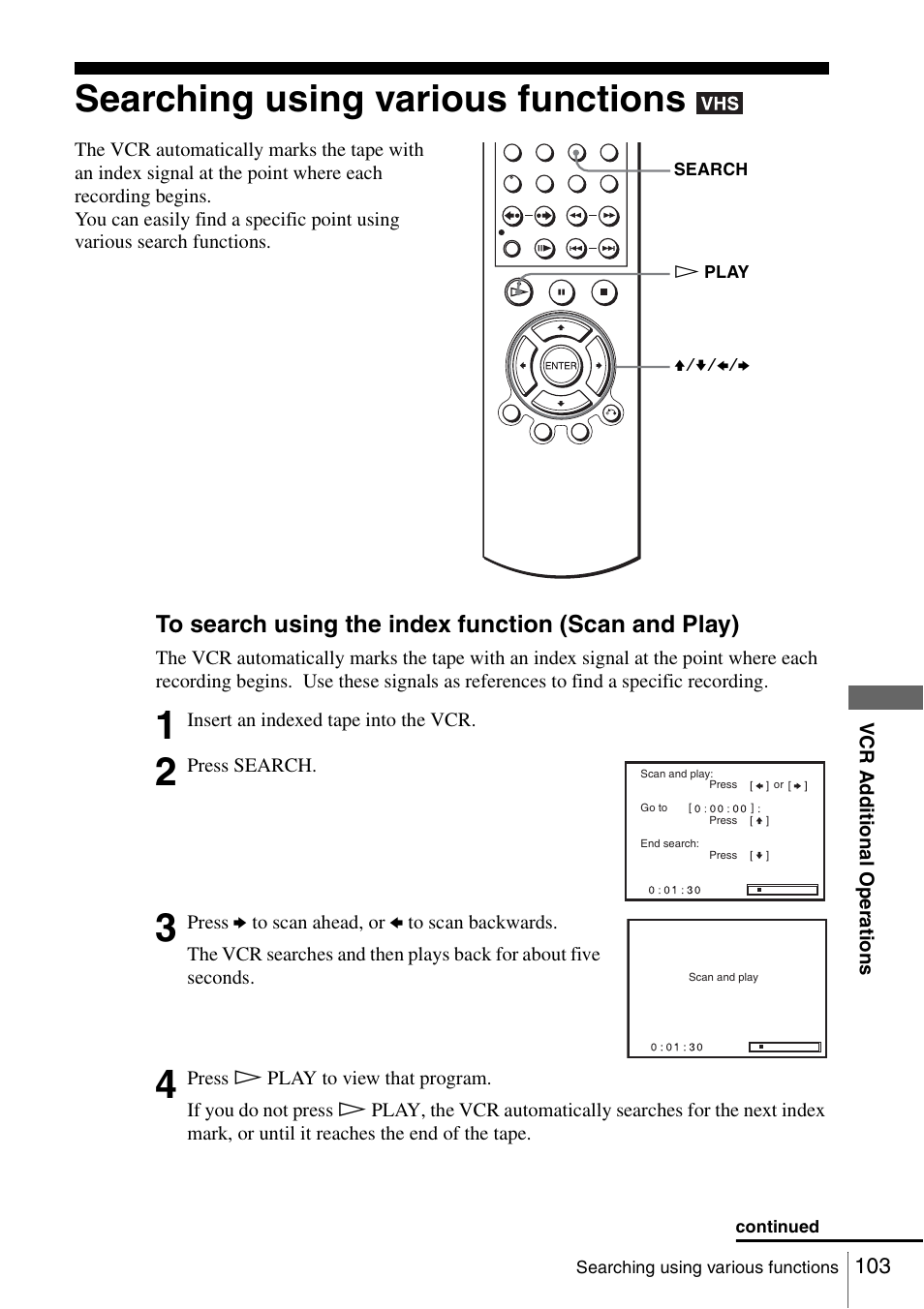 Searching using various functions | Sony SLV-D360P User Manual | Page 103 / 128