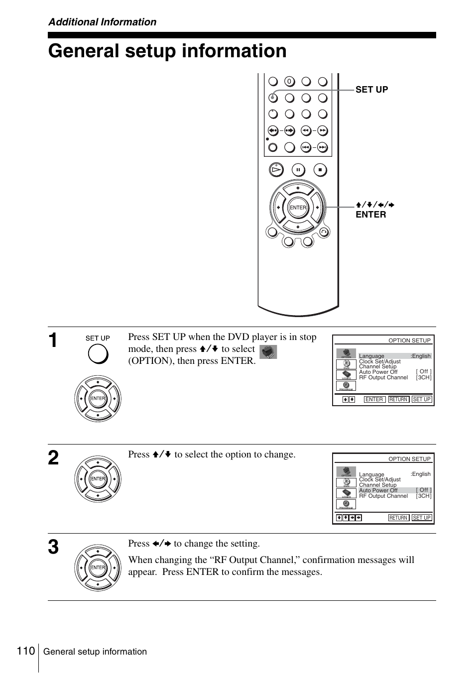 Additional information, General setup information | Sony SLV-D360P User Manual | Page 110 / 128