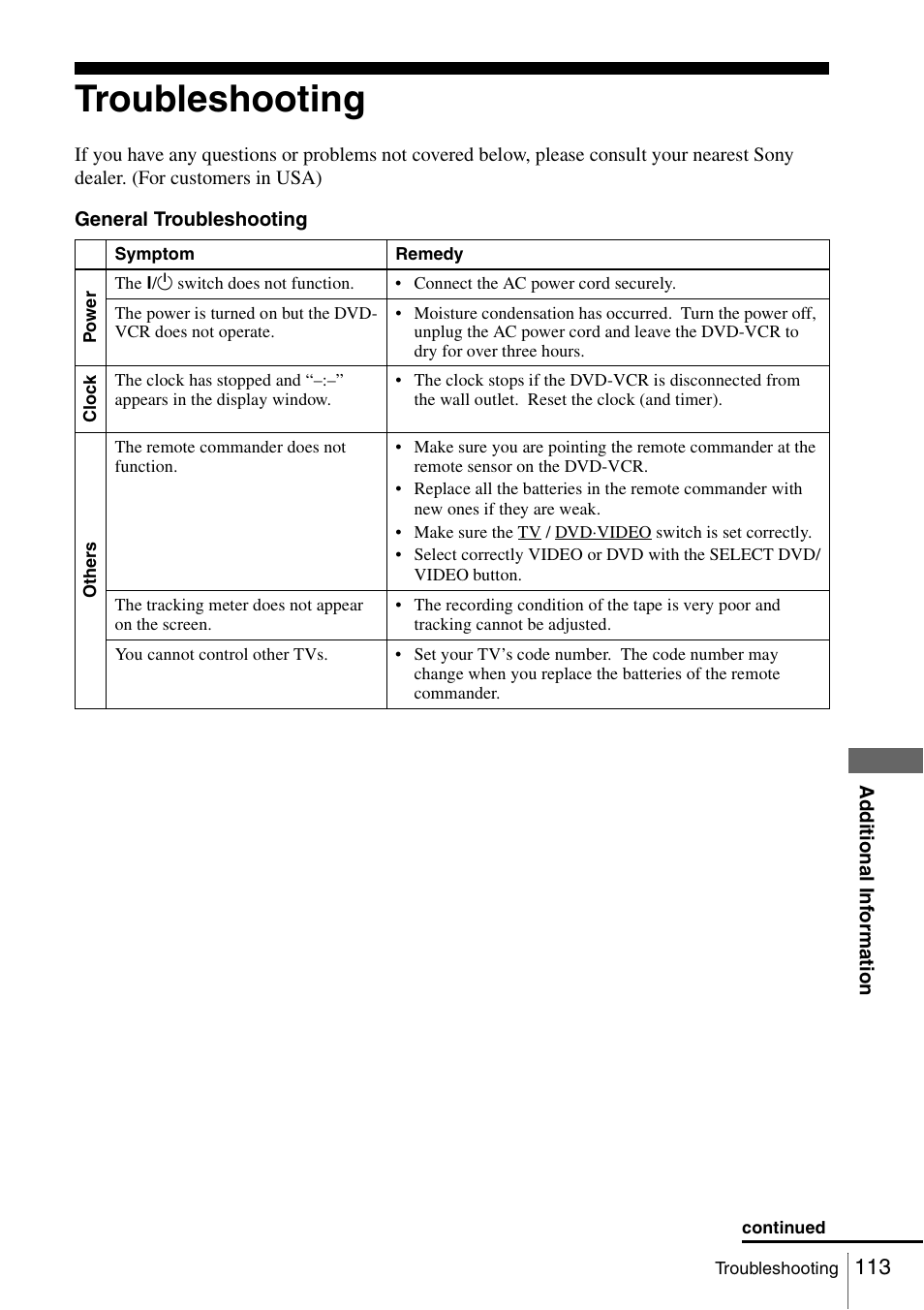 Troubleshooting | Sony SLV-D360P User Manual | Page 113 / 128