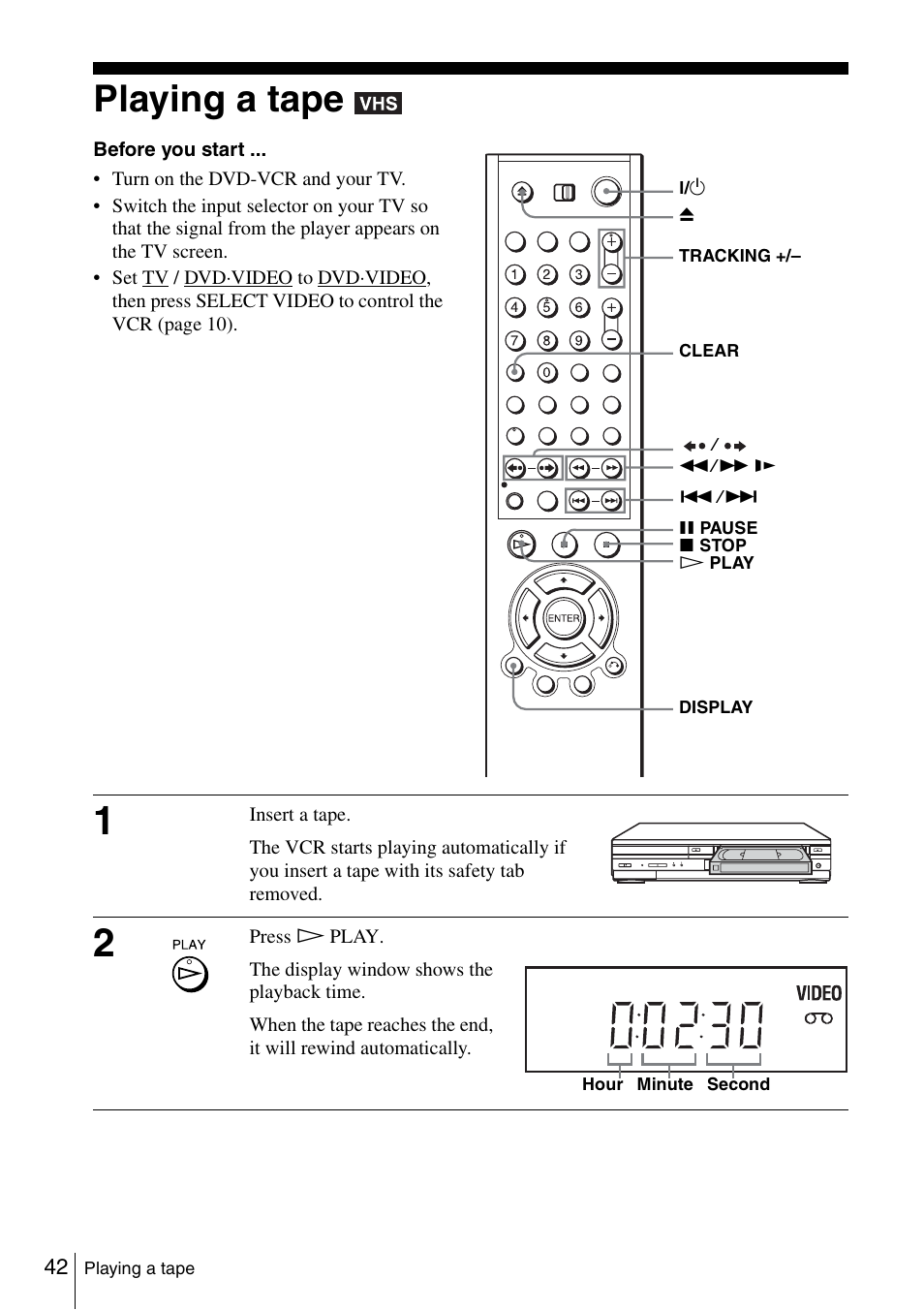 Playing a tape, 42 pla | Sony SLV-D360P User Manual | Page 42 / 128