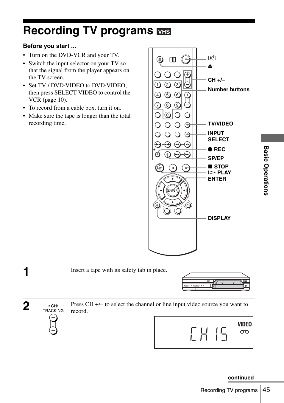 Recording tv programs, 45 r | Sony SLV-D360P User Manual | Page 45 / 128