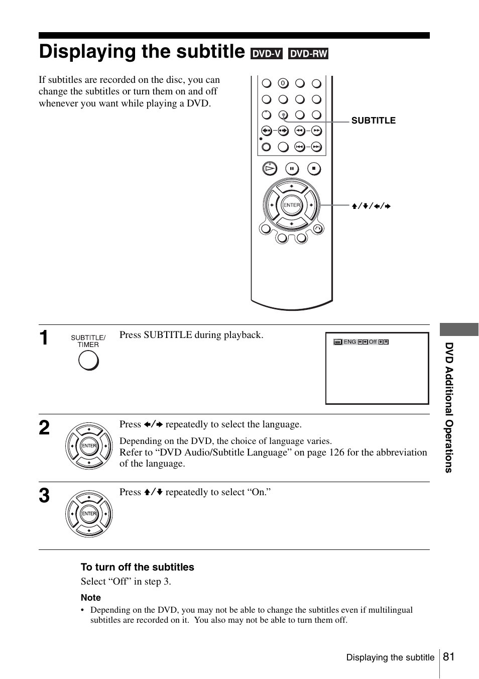 Displaying the subtitle | Sony SLV-D360P User Manual | Page 81 / 128