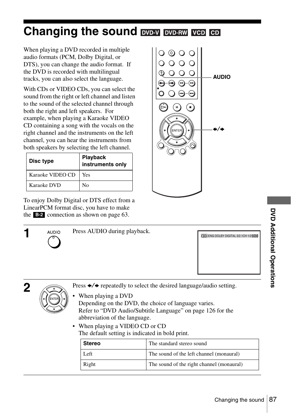 Changing the sound | Sony SLV-D360P User Manual | Page 87 / 128