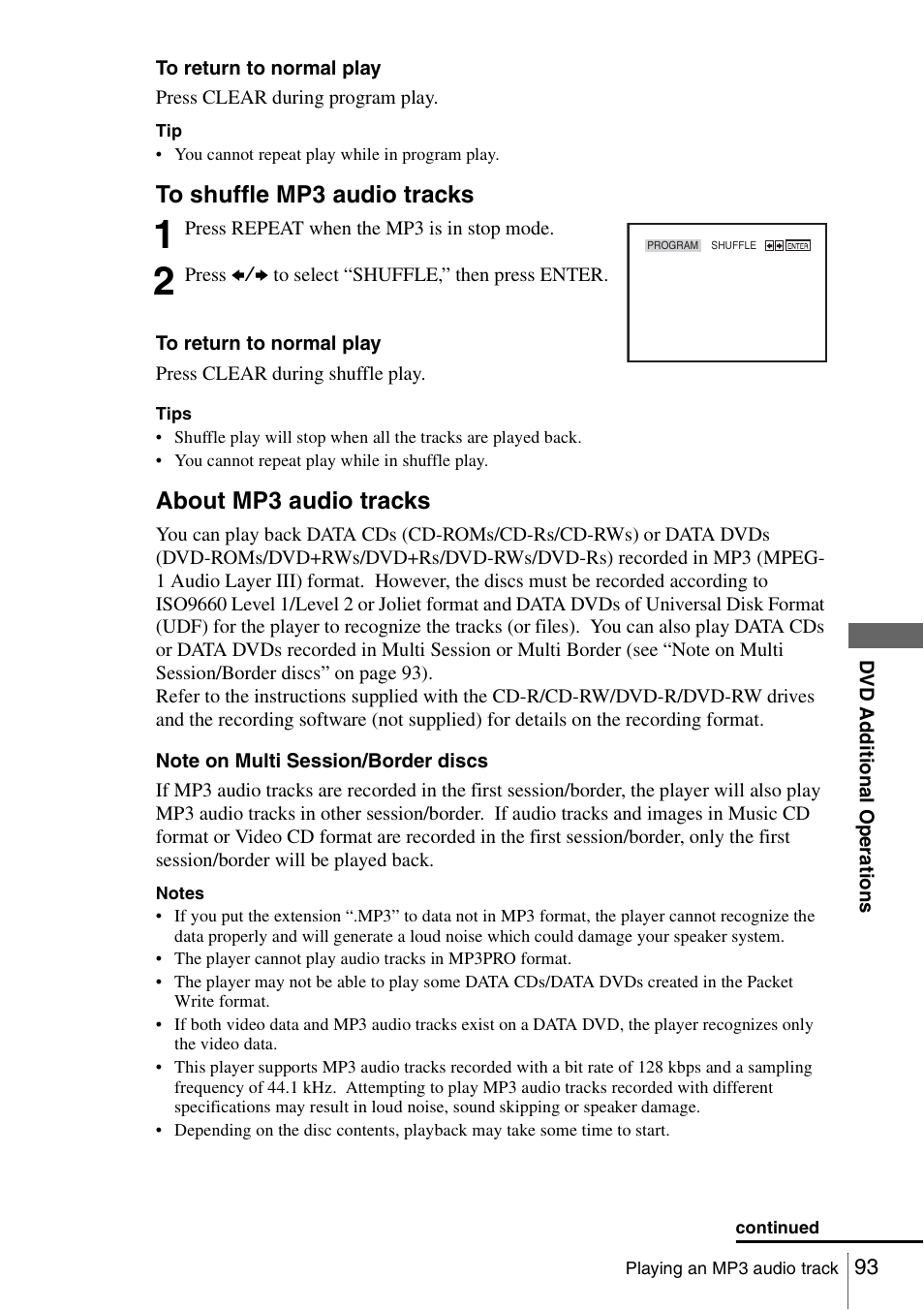 About mp3 audio tracks | Sony SLV-D360P User Manual | Page 93 / 128