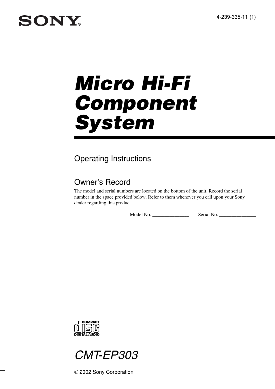 Sony CMT-EP303 User Manual | 20 pages