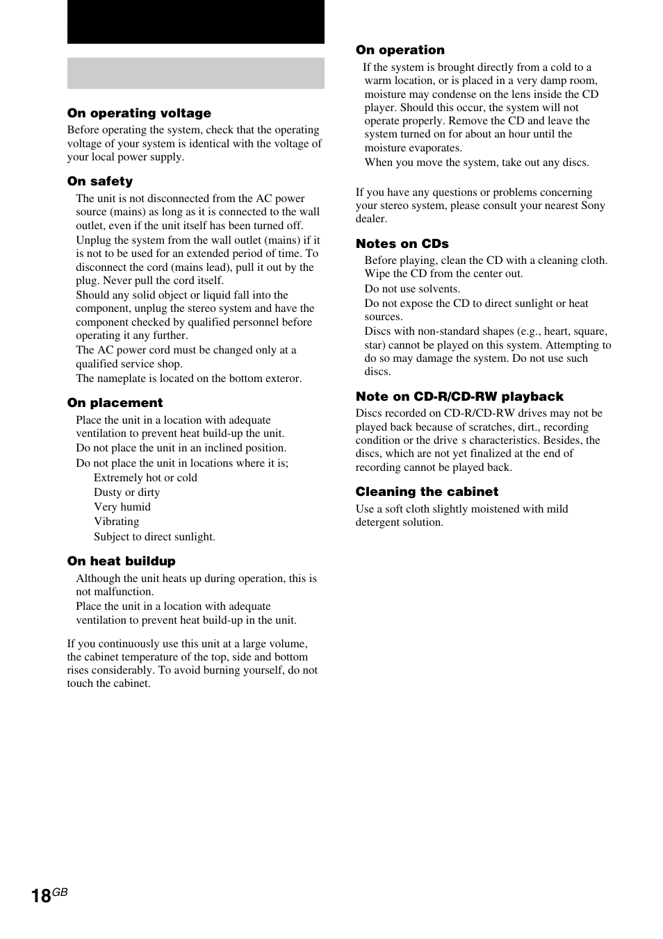 Additional information, Precautions | Sony CMT-EP303 User Manual | Page 18 / 20