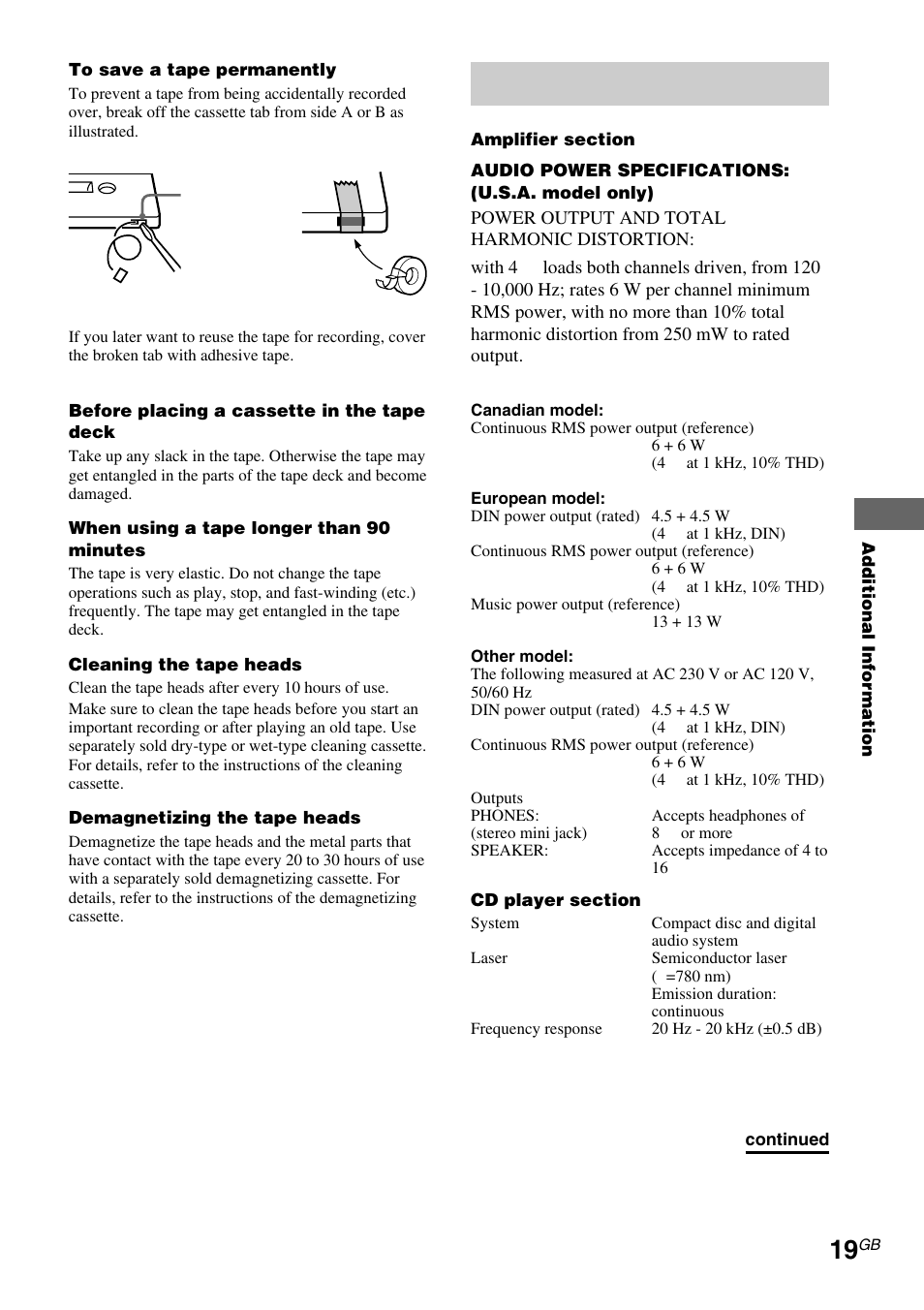 Specifications | Sony CMT-EP303 User Manual | Page 19 / 20