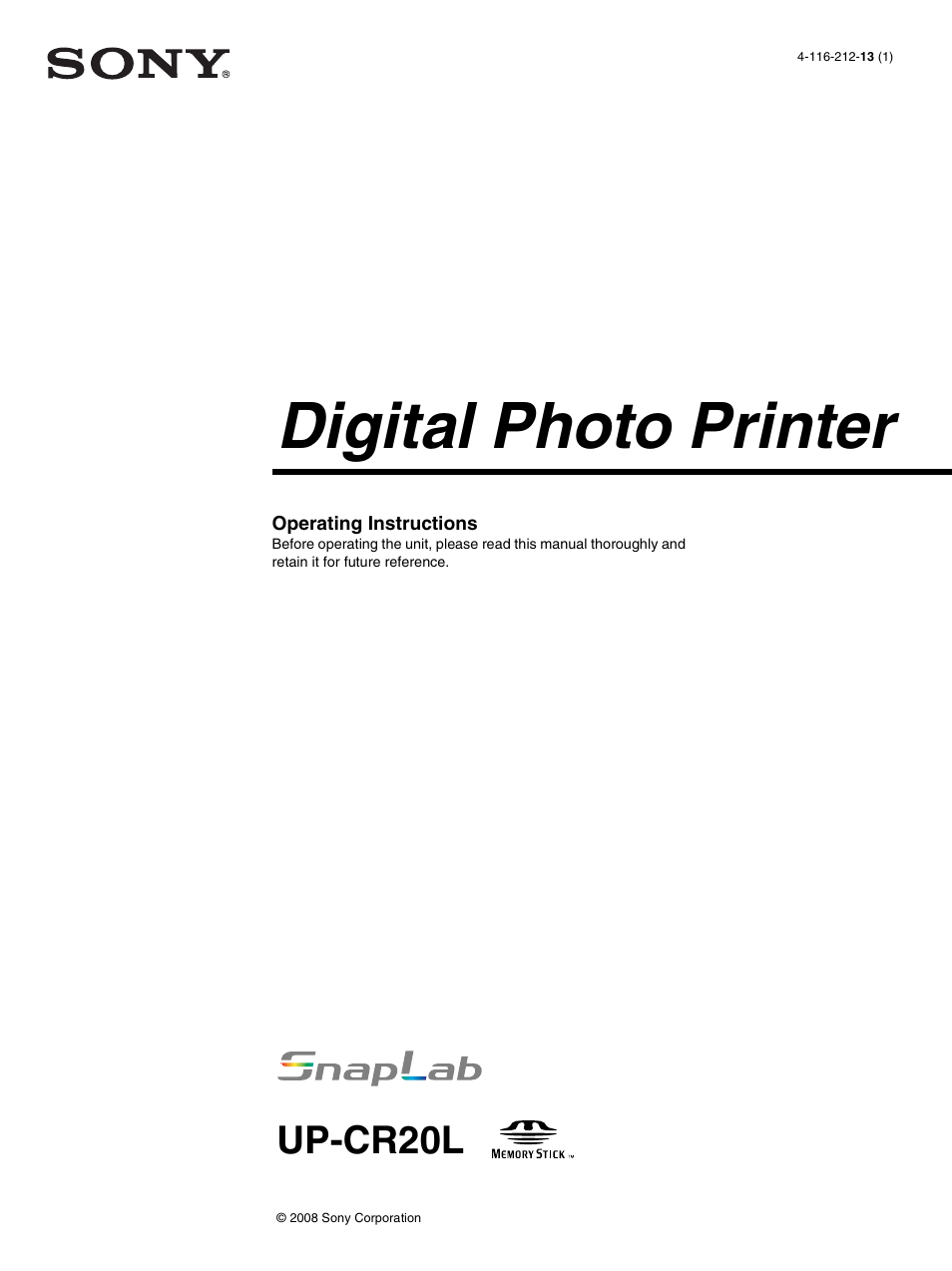 Sony UP-CR20L User Manual | 82 pages