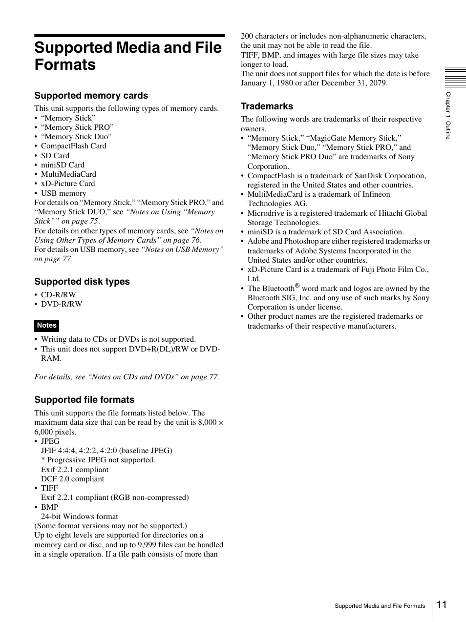 Supported media and file formats | Sony UP-CR20L User Manual | Page 11 / 82