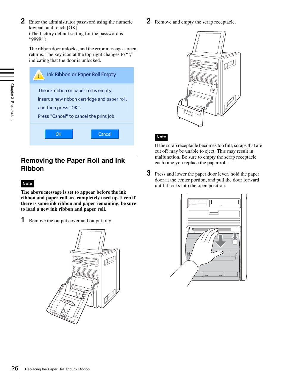 Removing the paper roll and ink ribbon | Sony UP-CR20L User Manual | Page 26 / 82