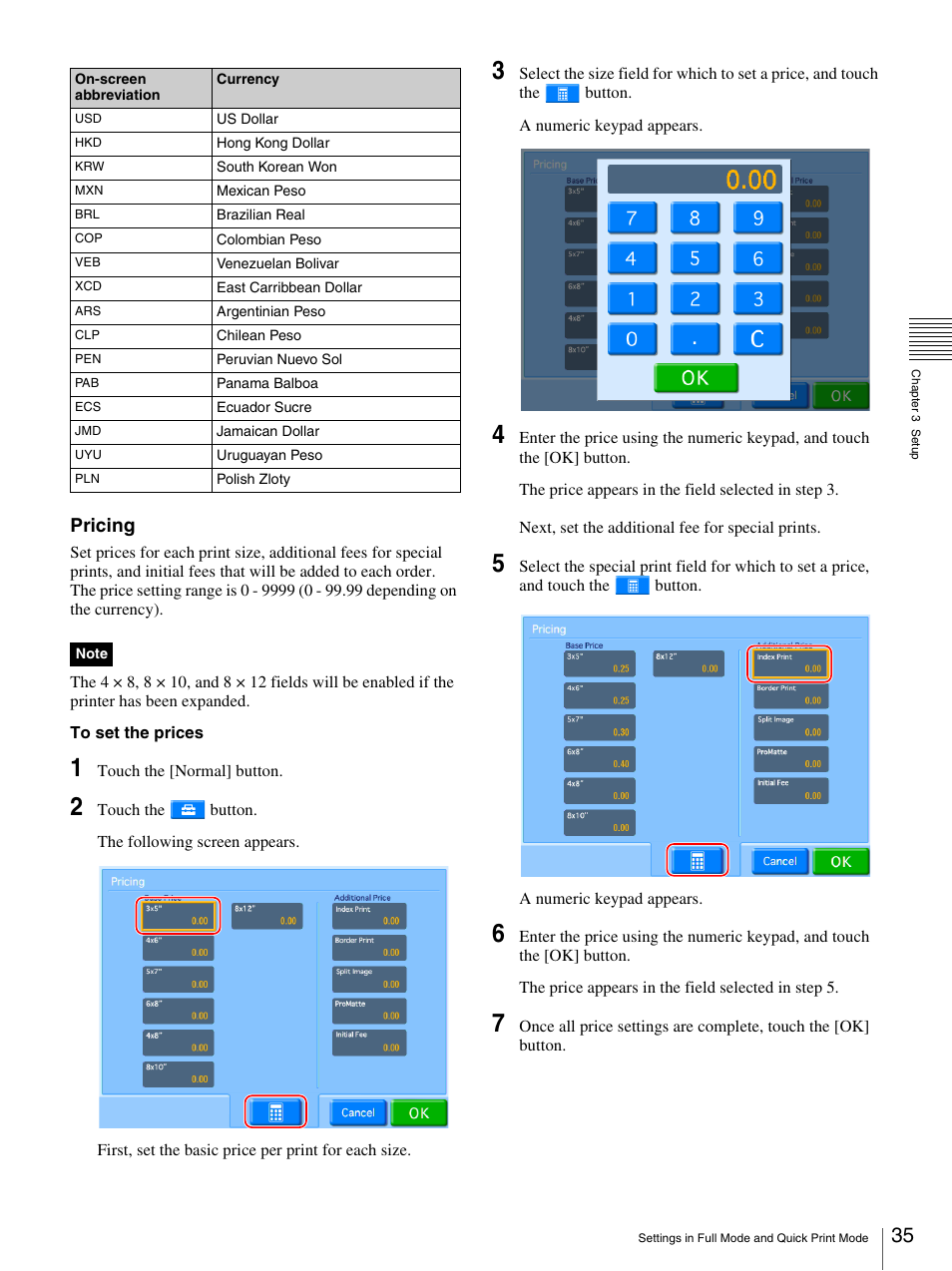 Pricing | Sony UP-CR20L User Manual | Page 35 / 82