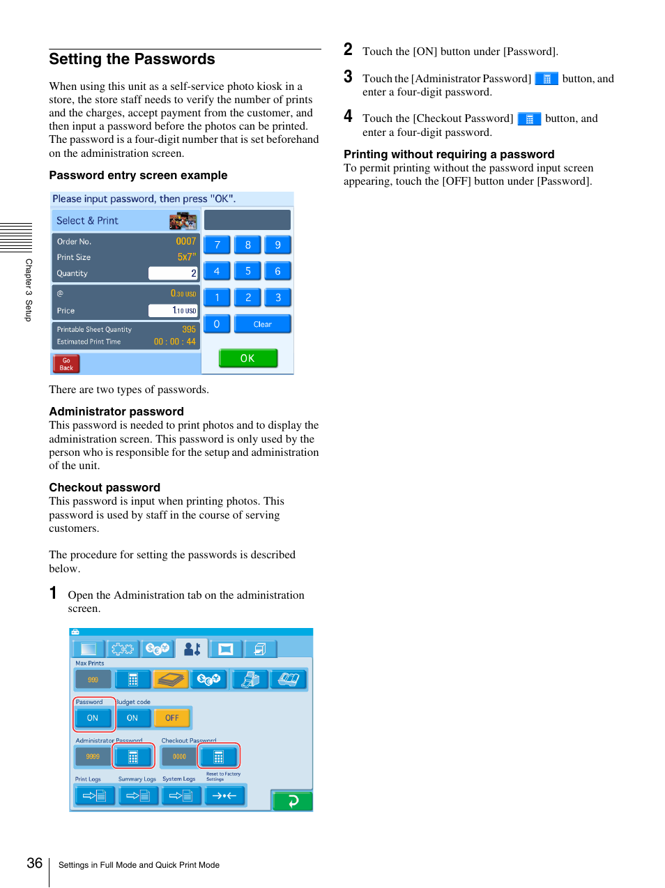 Setting the passwords | Sony UP-CR20L User Manual | Page 36 / 82