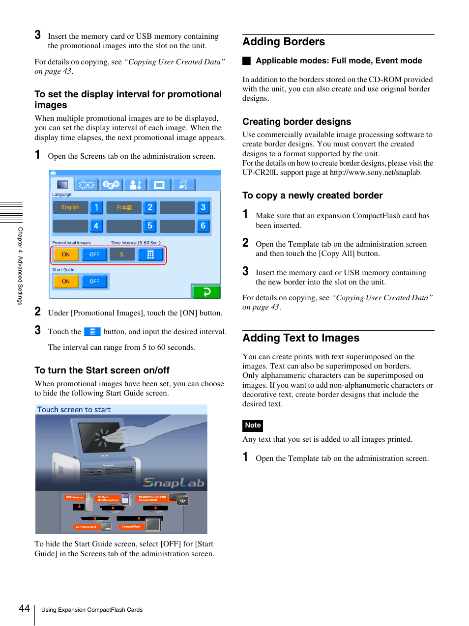 Adding borders, Adding text to images, Adding borders adding text to images | Sony UP-CR20L User Manual | Page 44 / 82