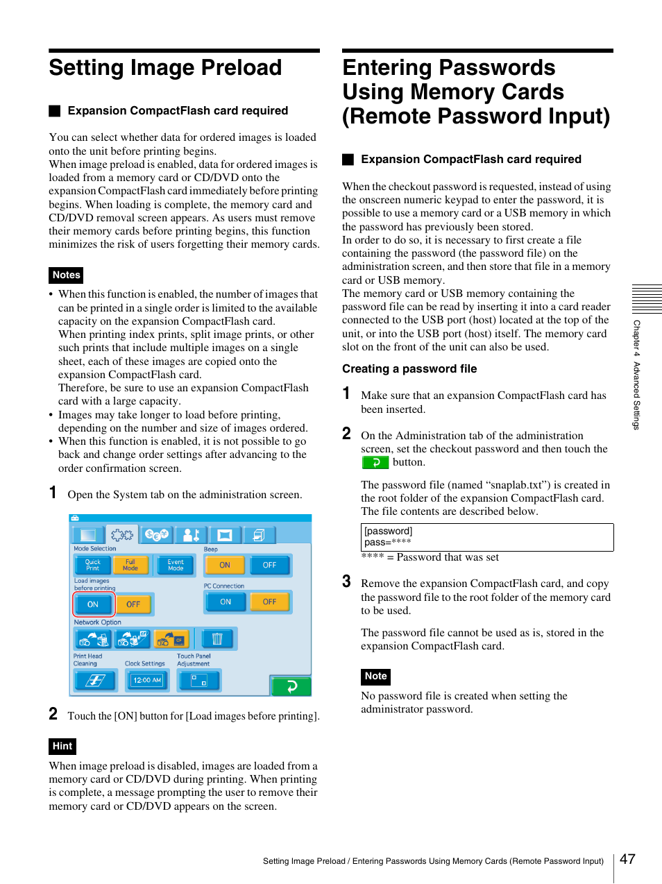 Setting image preload, Input) | Sony UP-CR20L User Manual | Page 47 / 82