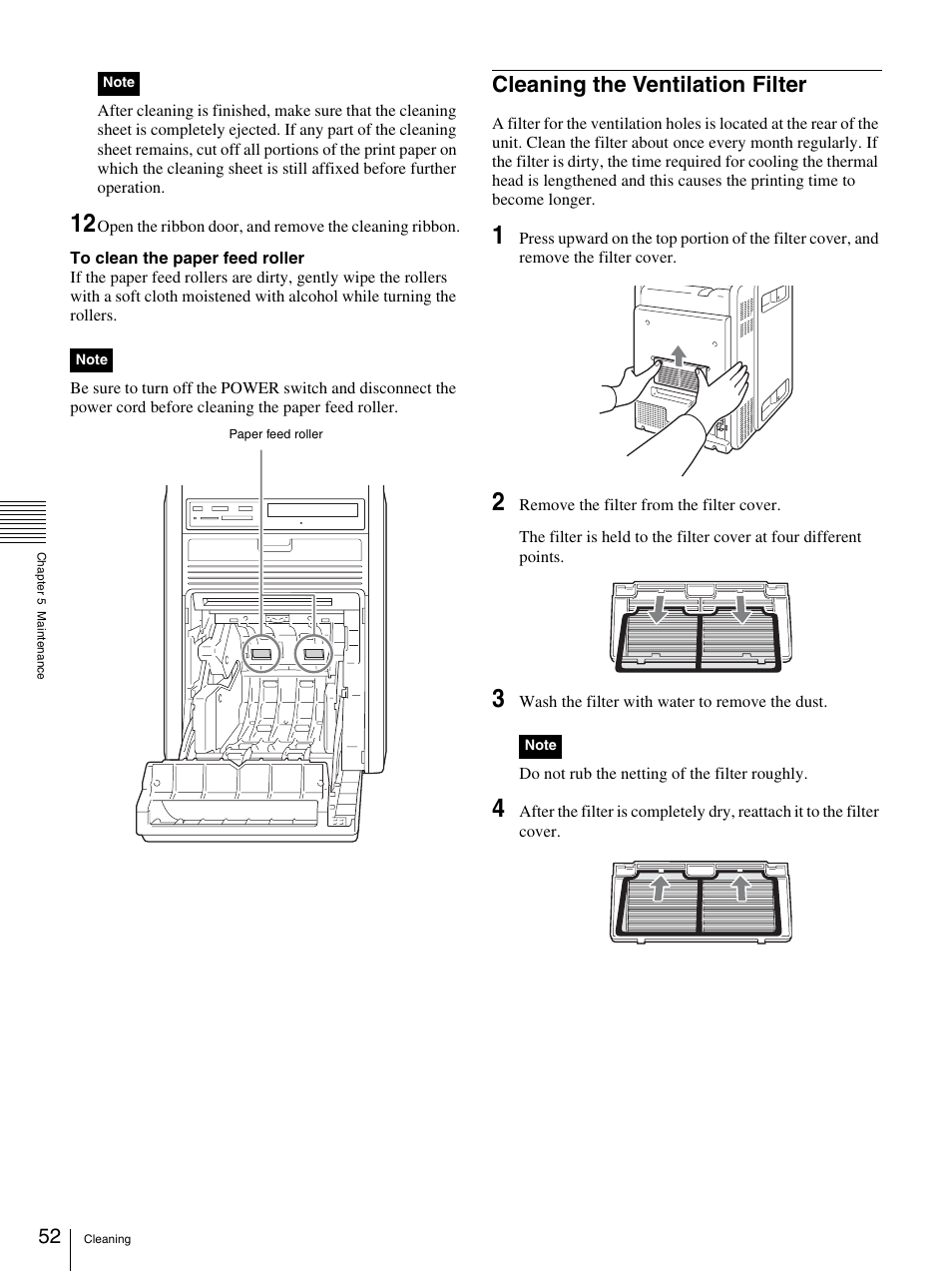 Cleaning the ventilation filter | Sony UP-CR20L User Manual | Page 52 / 82