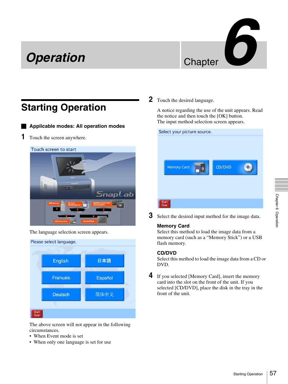 Chapter 6 operation, Starting operation, Operation | Chapter | Sony UP-CR20L User Manual | Page 57 / 82