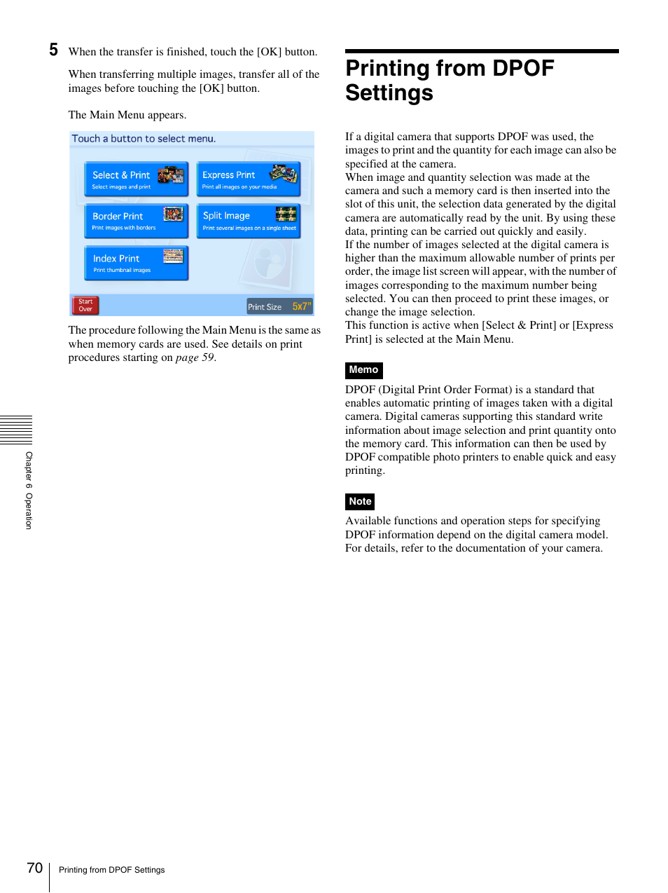 Printing from dpof settings | Sony UP-CR20L User Manual | Page 70 / 82