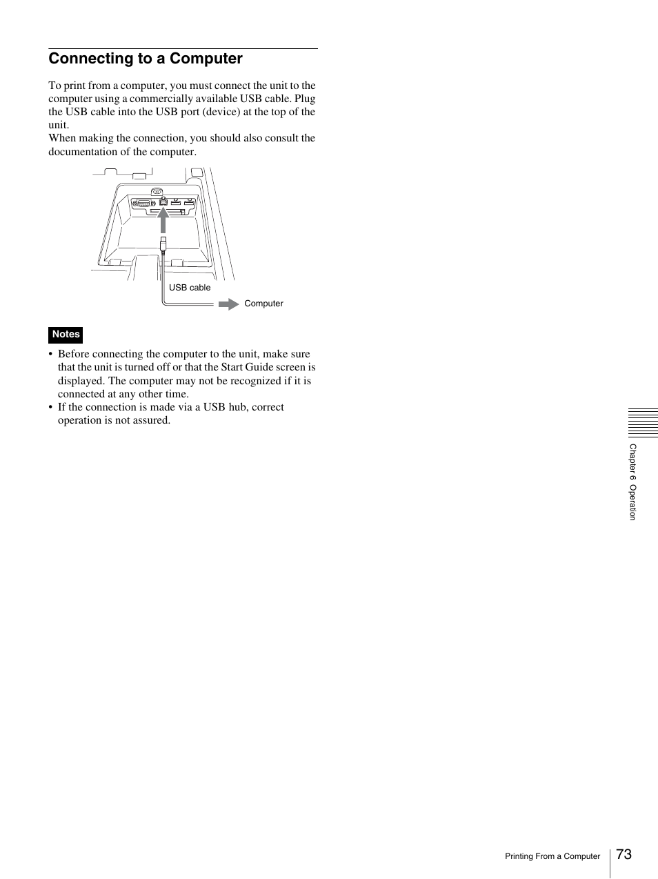 Connecting to a computer | Sony UP-CR20L User Manual | Page 73 / 82