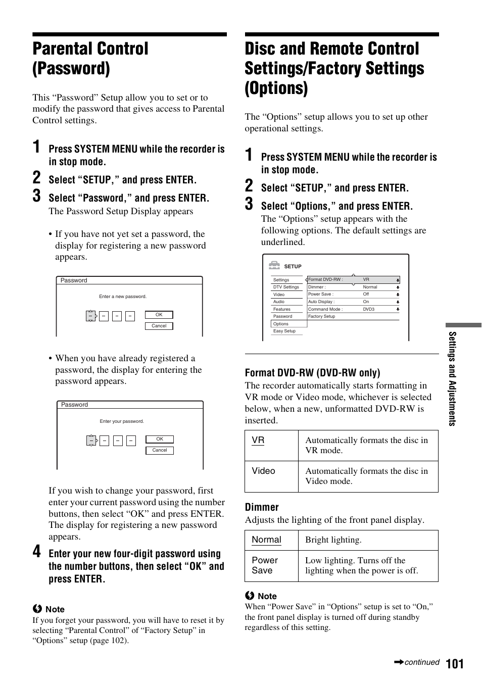 Parental control (password) | Sony RDR-HXD910 User Manual | Page 101 / 124