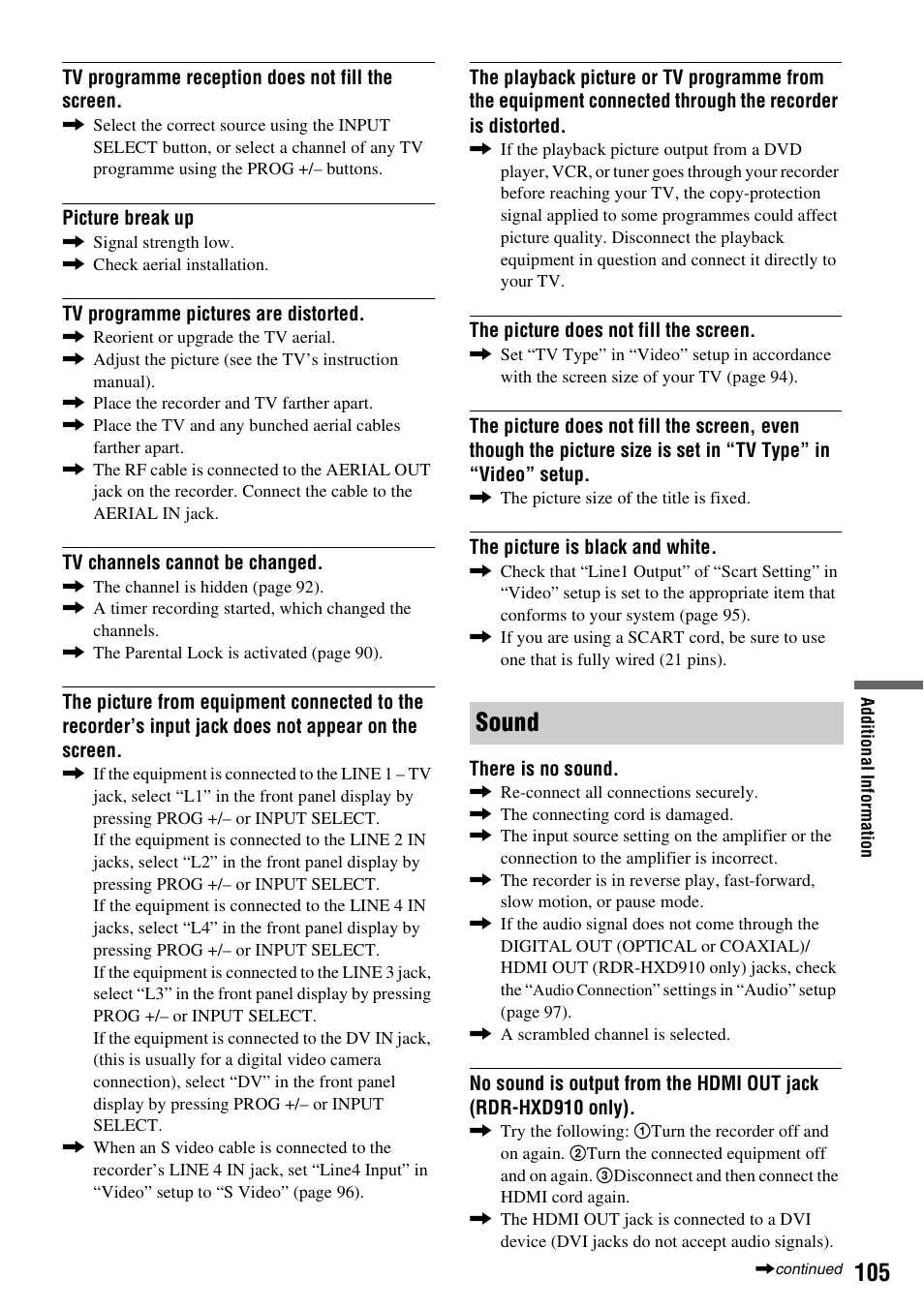 Sound | Sony RDR-HXD910 User Manual | Page 105 / 124