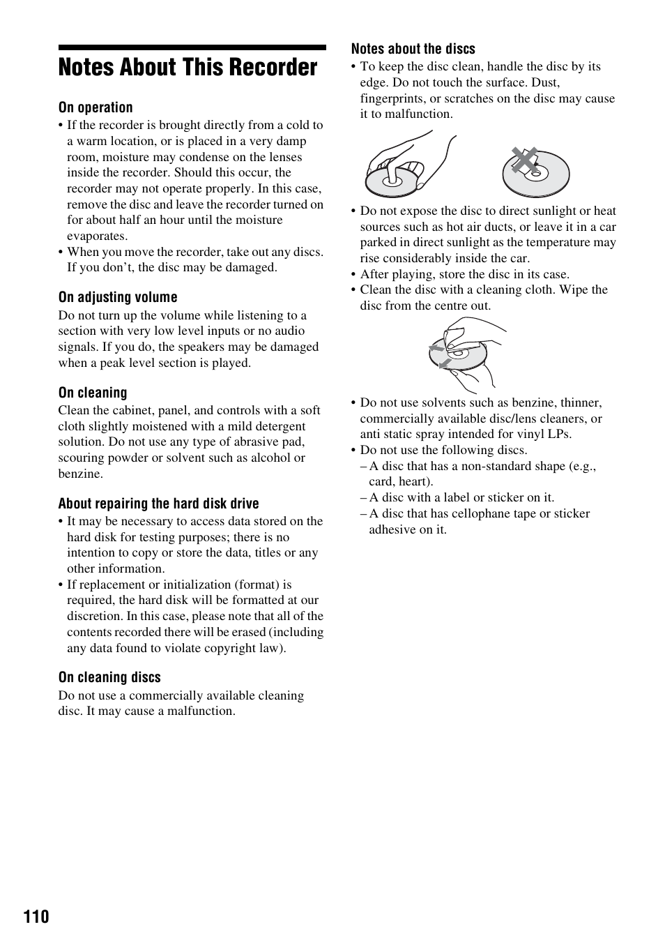 Notes about this recorder | Sony RDR-HXD910 User Manual | Page 110 / 124