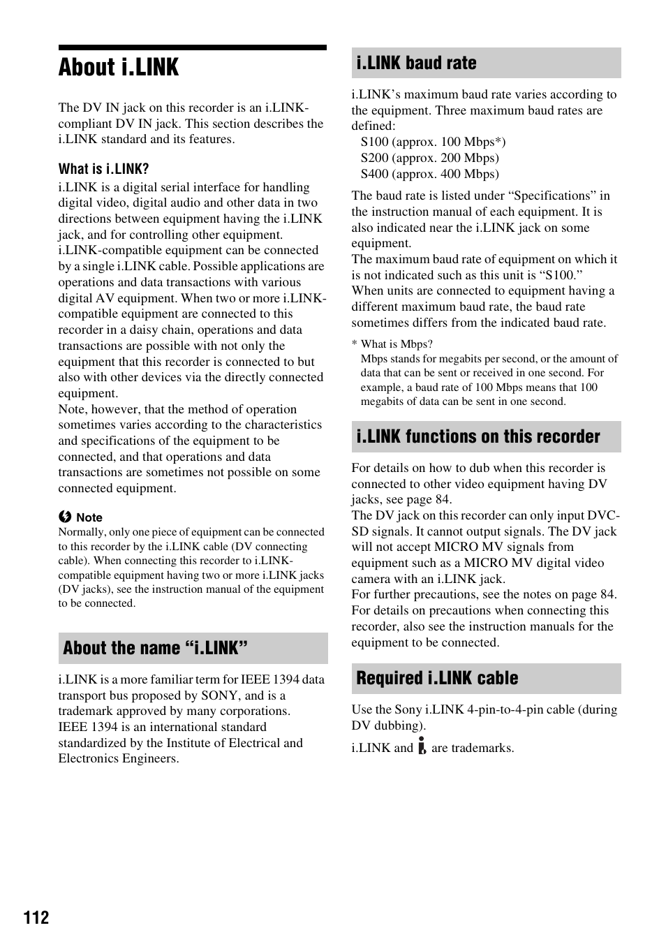 About i.link | Sony RDR-HXD910 User Manual | Page 112 / 124