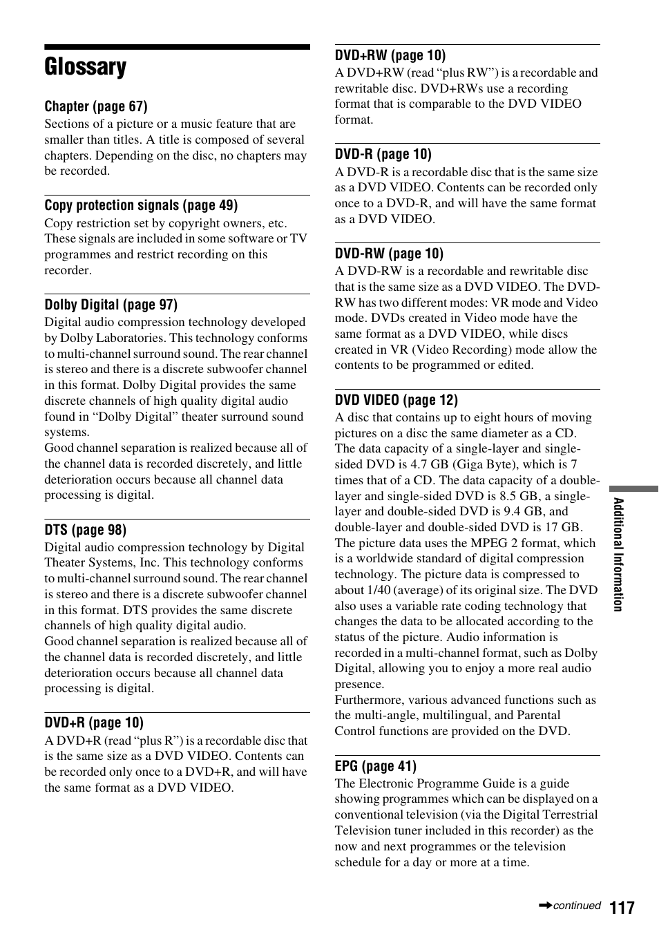 Glossary | Sony RDR-HXD910 User Manual | Page 117 / 124