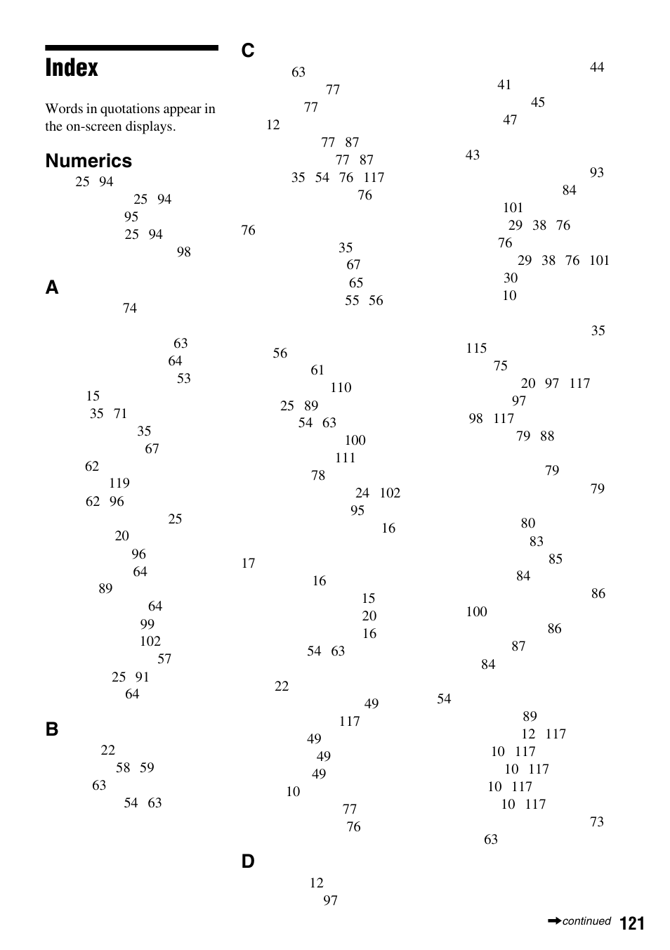 Index, Numerics | Sony RDR-HXD910 User Manual | Page 121 / 124