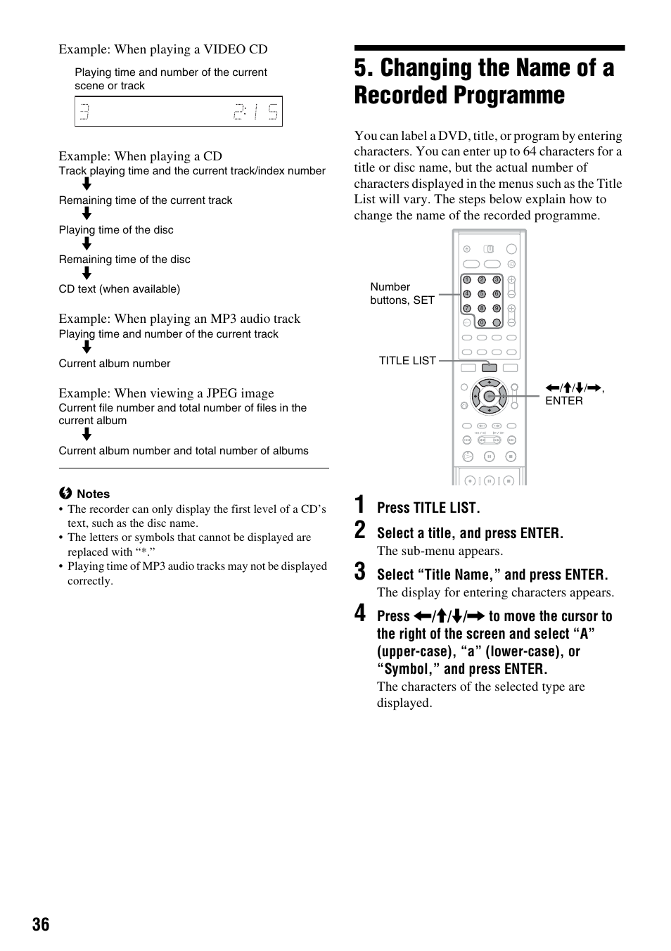 Changing the name of a recorded programme | Sony RDR-HXD910 User Manual | Page 36 / 124