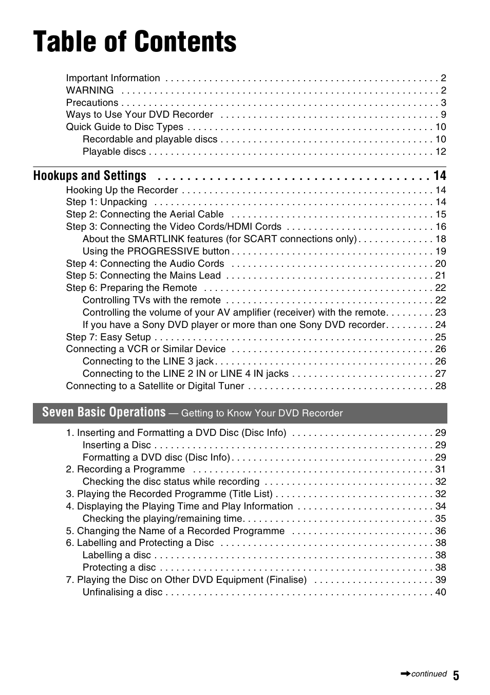 Sony RDR-HXD910 User Manual | Page 5 / 124