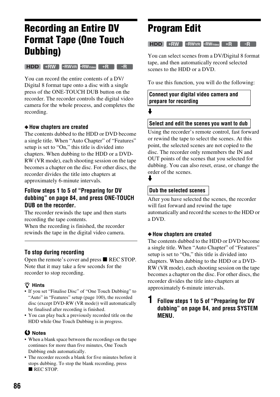 Program edit | Sony RDR-HXD910 User Manual | Page 86 / 124