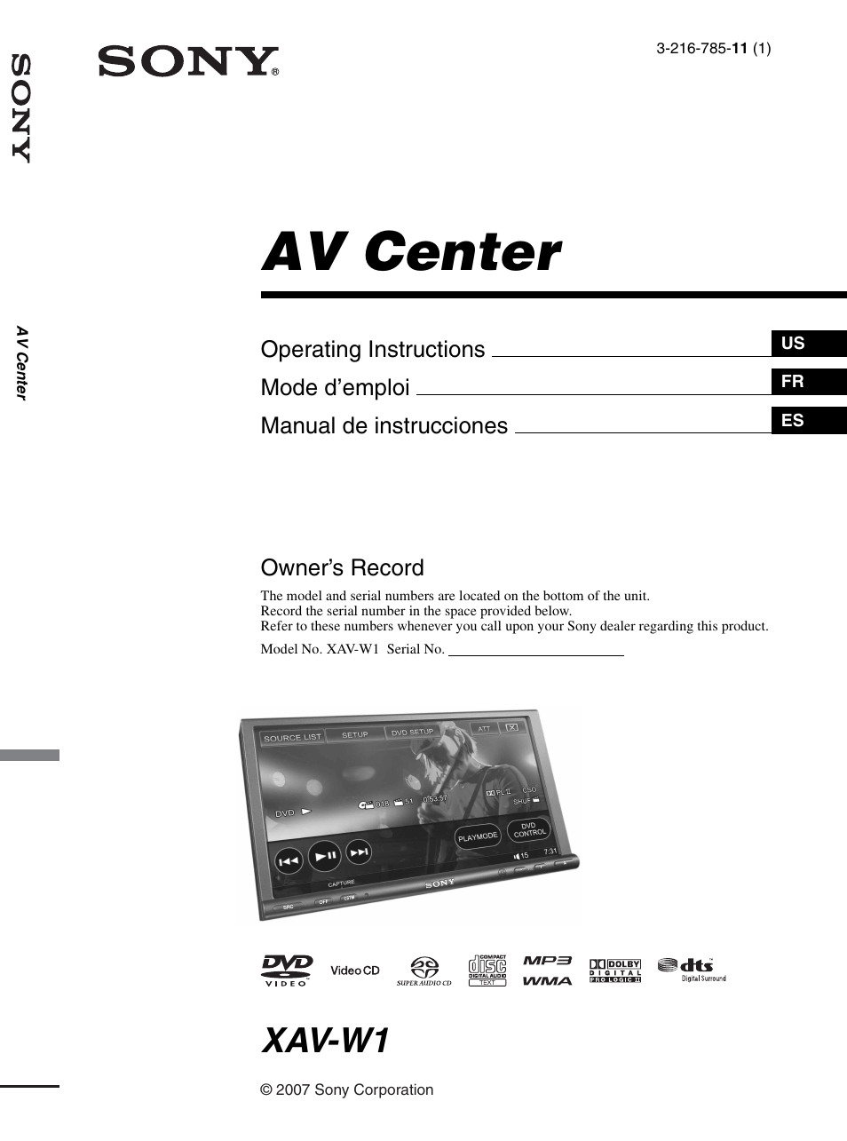 Sony XAV-W1 User Manual | 196 pages