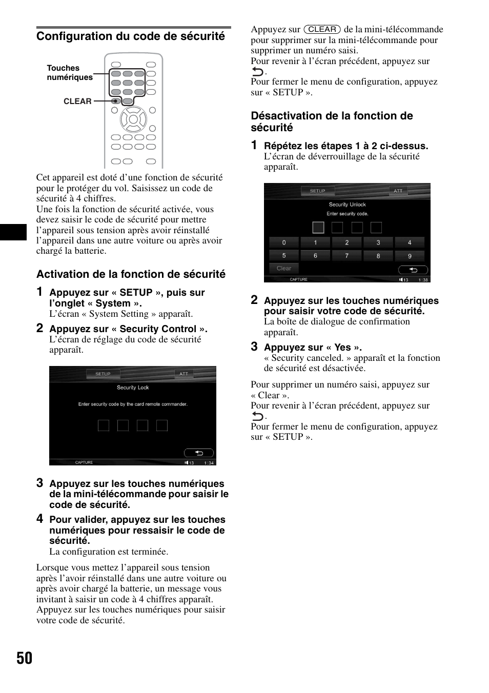 Configuration du code de sécurité | Sony XAV-W1 User Manual | Page 110 / 196