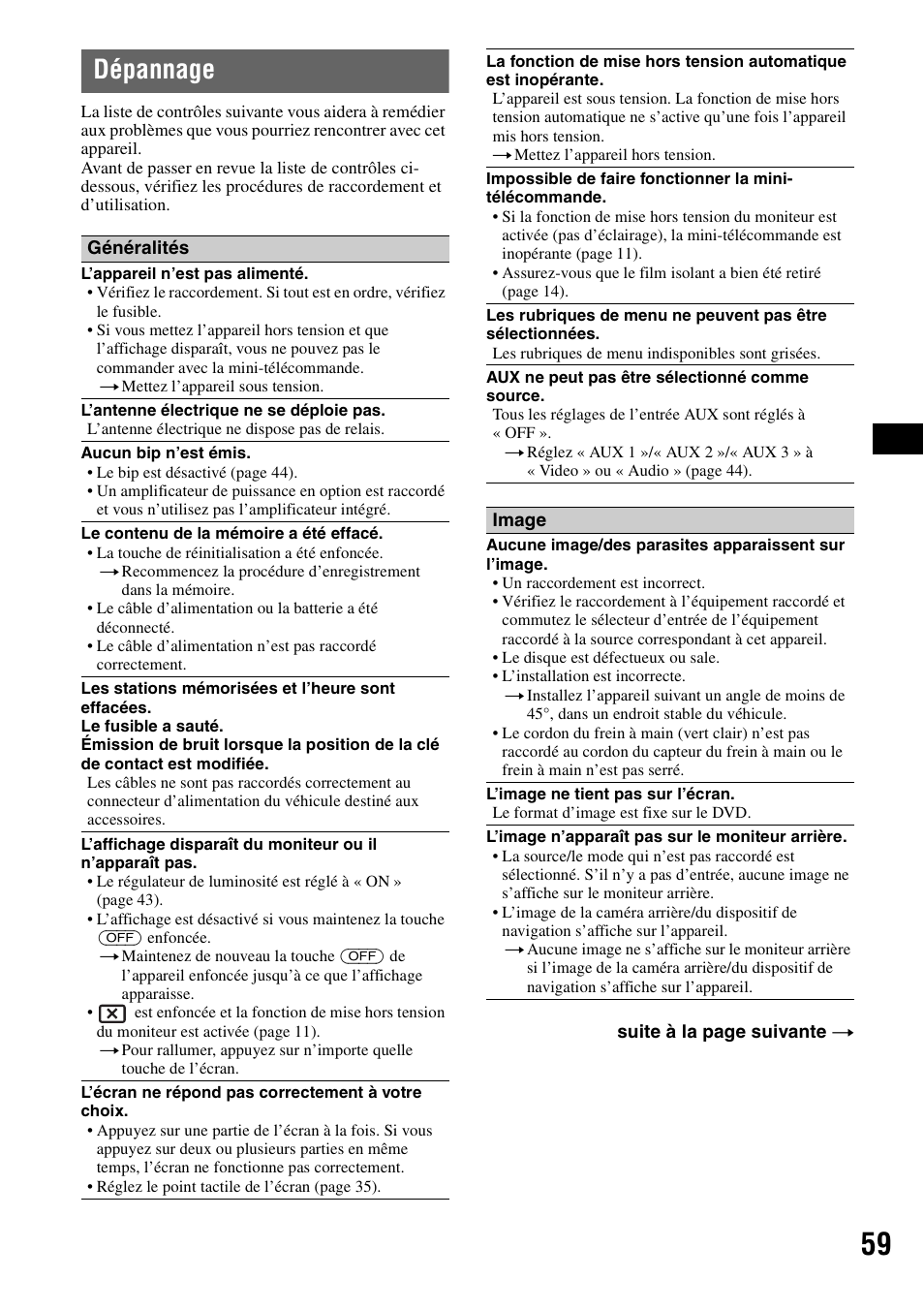 Dépannage | Sony XAV-W1 User Manual | Page 119 / 196
