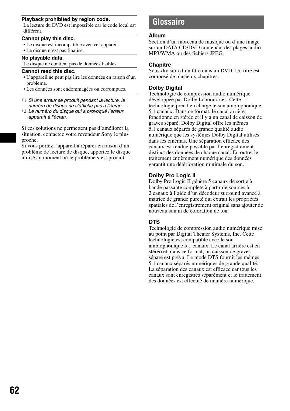 Glossaire | Sony XAV-W1 User Manual | Page 122 / 196