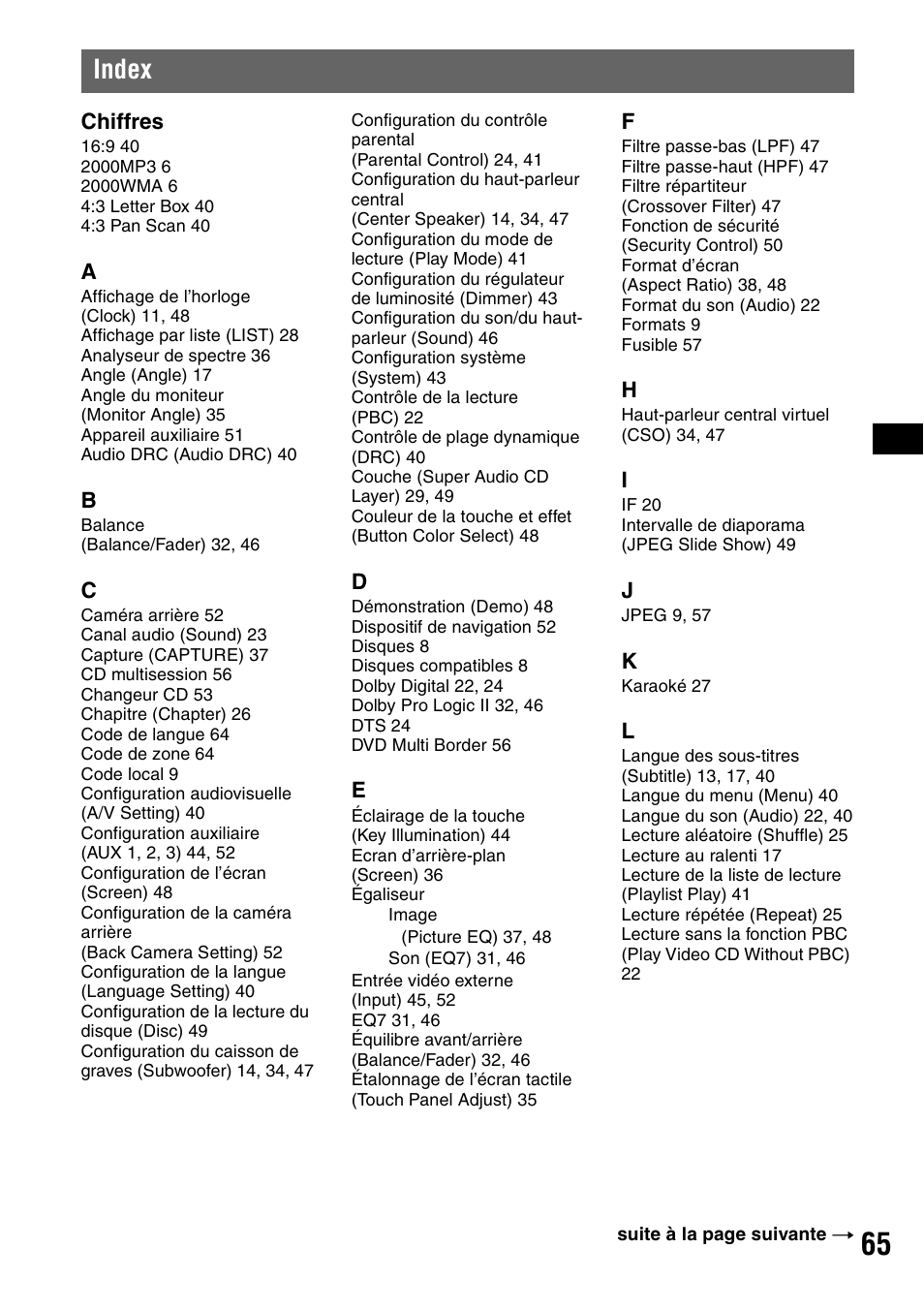 Index, Chiffres | Sony XAV-W1 User Manual | Page 125 / 196